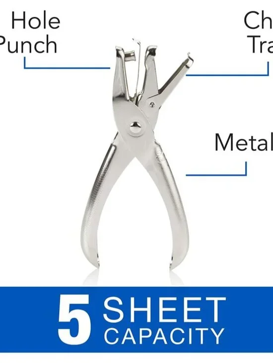 1 Hole Punch, 5 Sheet Capacity Hole Puncher, Single Hole Paper Punch, Chrome 740 - Picture 4 of 12